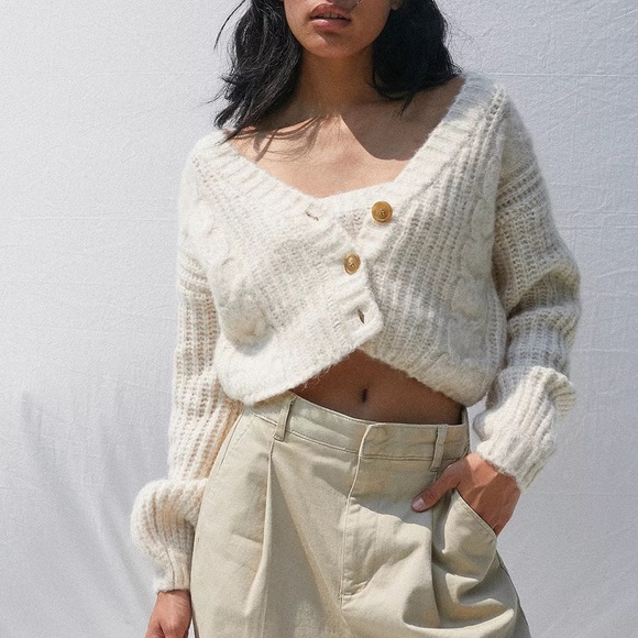 Urban Outfitters Sweaters - Urban Outfitters Lolli Cable Knit Cropped Cardigan